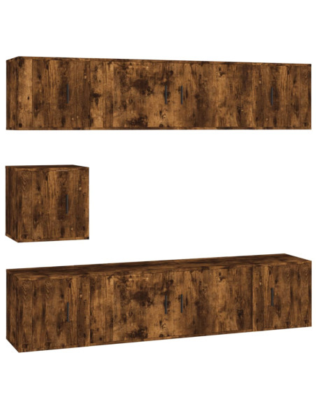 Set di Mobili Porta TV 7 pz Rovere Fumo in Legno Multistrato