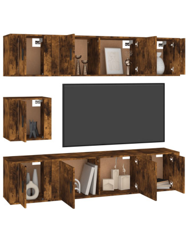 Set di Mobili Porta TV 7 pz Rovere Fumo in Legno Multistrato