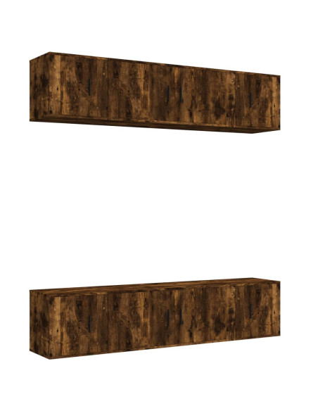Set di Mobili Porta TV 6 pz Rovere Fumo in Legno Multistrato