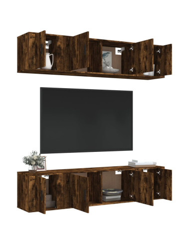 Set di Mobili Porta TV 6 pz Rovere Fumo in Legno Multistrato