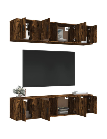 Set di Mobili Porta TV 6 pz Rovere Fumo in Legno Multistrato