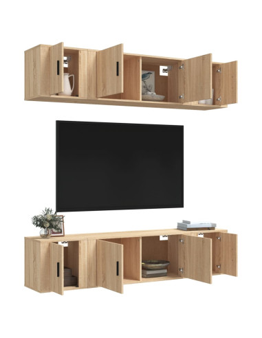 Set di Mobili Porta TV 6 pz Rovere Sonoma in Legno Multistrato