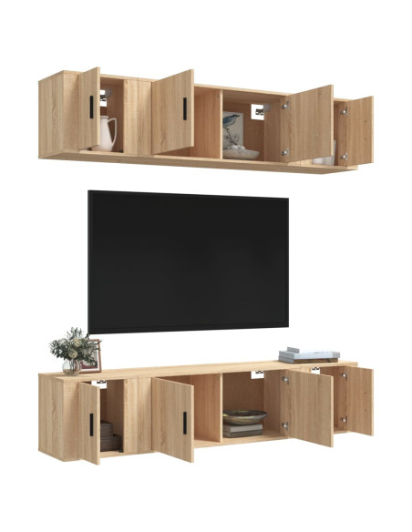 Set di Mobili Porta TV 6 pz Rovere Sonoma in Legno Multistrato