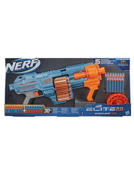 Nerf Elite 2.0 Shockwave RD-15, blaster con tamburo rotante da 15 dardi, lancio a raffica con azione a pompa, capacità di perso
