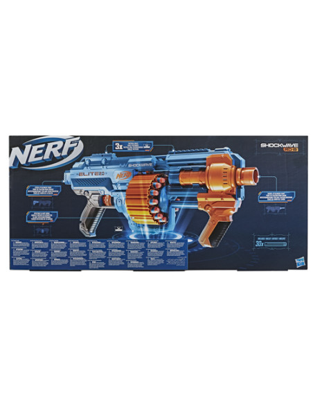 Nerf Elite 2.0 Shockwave RD-15, blaster con tamburo rotante da 15 dardi, lancio a raffica con azione a pompa, capacità di perso