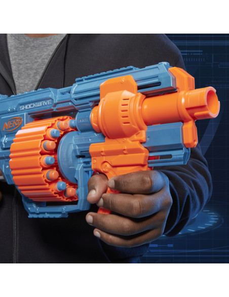 Nerf Elite 2.0 Shockwave RD-15, blaster con tamburo rotante da 15 dardi, lancio a raffica con azione a pompa, capacità di perso
