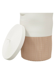 Cestino Portaoggetti Coperchio Marrone e Bianco Ø37x50cm Cotone