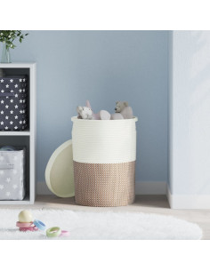 Cestino Portaoggetti Coperchio Marrone e Bianco Ø37x50cm Cotone 2