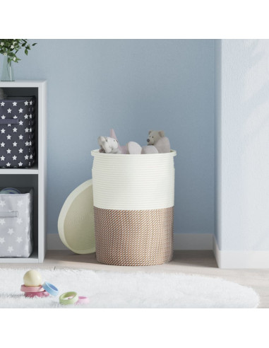 Cestino Portaoggetti Coperchio Marrone e Bianco Ø37x50cm Cotone