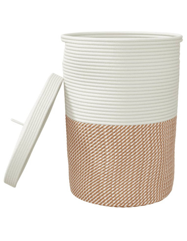 Cestino Portaoggetti Coperchio Marrone e Bianco Ø37x50cm Cotone
