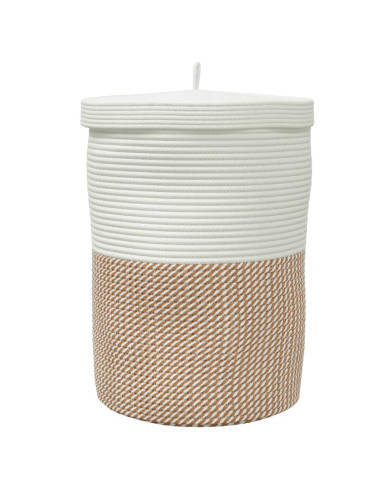 Cestino Portaoggetti Coperchio Marrone e Bianco Ø37x50cm Cotone