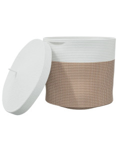 Cestino Portaoggetti Coperchio Marrone e Bianco Ø40x35cm Cotone