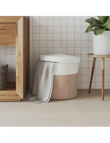 Cestino Portaoggetti Coperchio Marrone e Bianco Ø40x35cm Cotone