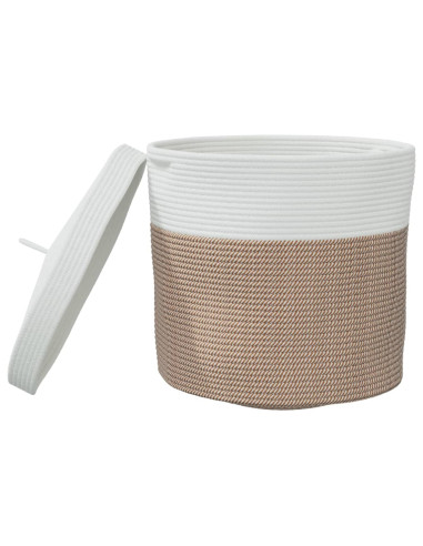 Cestino Portaoggetti Coperchio Marrone e Bianco Ø40x35cm Cotone