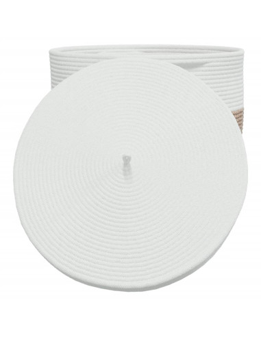 Cestino Portaoggetti Coperchio Marrone e Bianco Ø40x35cm Cotone