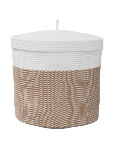 Cestino Portaoggetti Coperchio Marrone e Bianco Ø40x35cm Cotone