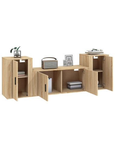 Set di Mobili Porta TV 3 pz Rovere Sonoma in Legno Multistrato