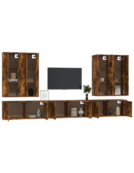 Set di Mobili Porta TV 7 pz Rovere Fumo in Legno Multistrato