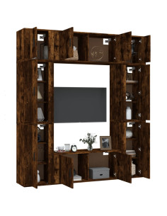 Set Mobili Porta TV 8 pz Rovere Fumo in Legno Multistrato 2