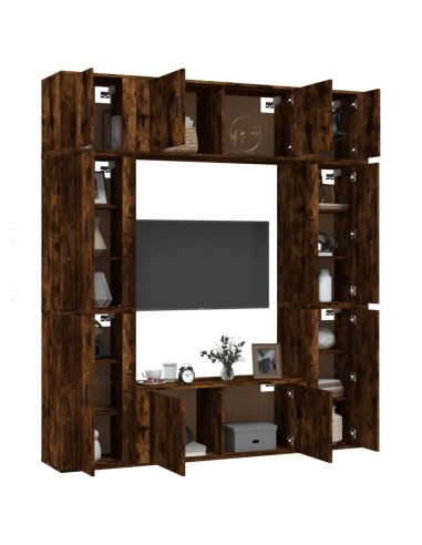 Set Mobili Porta TV 8 pz Rovere Fumo in Legno Multistrato