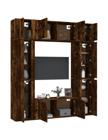 Set Mobili Porta TV 8 pz Rovere Fumo in Legno Multistrato