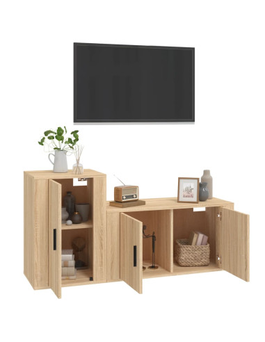 Set di Mobili Porta TV 2 pz Rovere Sonoma in Legno Multistrato