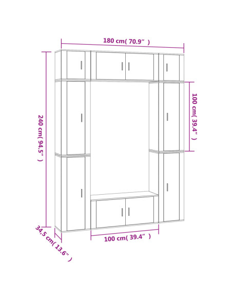 Set Mobili Porta TV 8 pz Rovere Fumo in Legno Multistrato