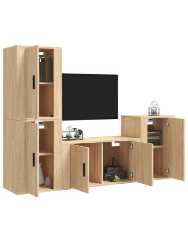 Set di Mobili Porta TV 4 pz Rovere Sonoma in Legno Multistrato