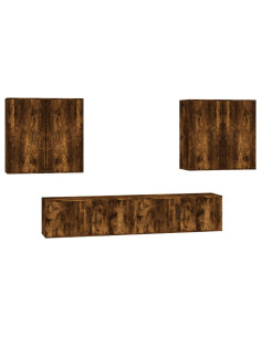 Set di Mobili Porta TV 6 pz Rovere Fumo in Legno Multistrato