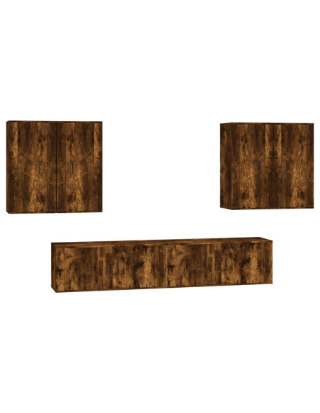 Set di Mobili Porta TV 6 pz Rovere Fumo in Legno Multistrato