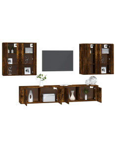 Set di Mobili Porta TV 6 pz Rovere Fumo in Legno Multistrato 2