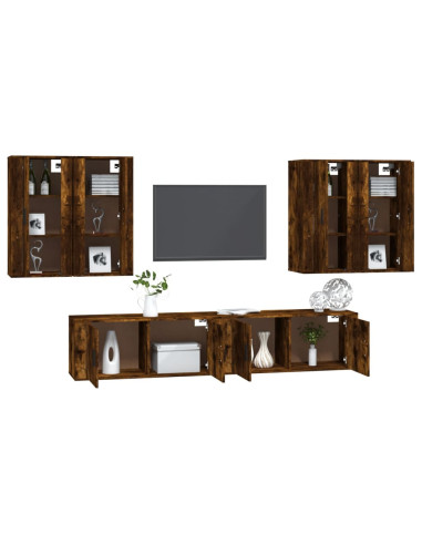 Set di Mobili Porta TV 6 pz Rovere Fumo in Legno Multistrato
