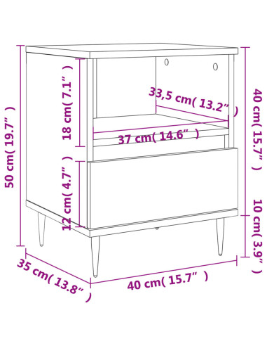Comodino Bianco 40x35x50 cm in Legno Multistrato