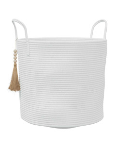 Cestino Portaoggetti Bianco Ø40x35 cm in Cotone