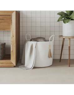 Cestino Portaoggetti Bianco Ø40x35 cm in Cotone 2