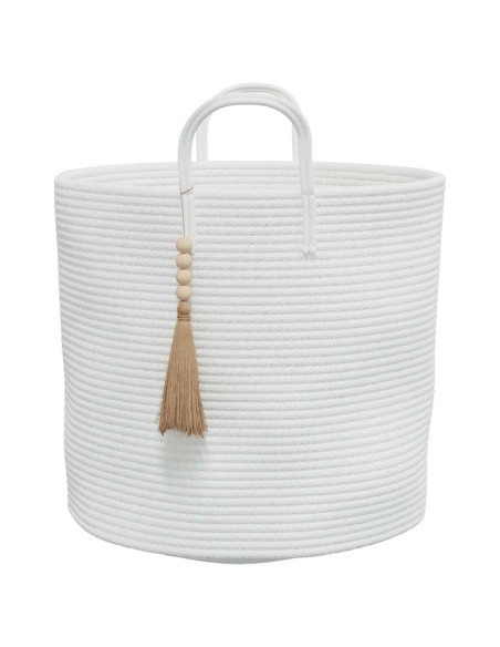 Cestino Portaoggetti Bianco Ø40x35 cm in Cotone
