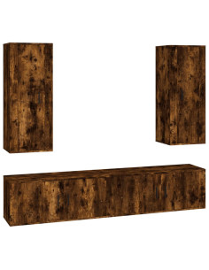 Set di Mobili Porta TV 4 pz Rovere Fumo in Legno Multistrato