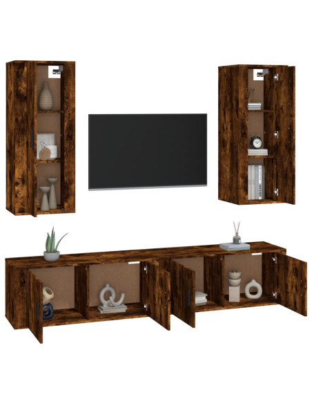 Set di Mobili Porta TV 4 pz Rovere Fumo in Legno Multistrato