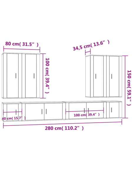 Set Mobili Porta TV 8 pz Rovere Fumo in Legno Multistrato