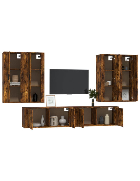 Set di Mobili Porta TV 6 pz Rovere Fumo in Legno Multistrato