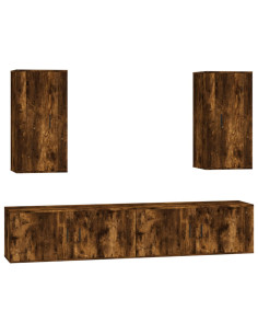 Set di Mobili Porta TV 4 pz Rovere Fumo in Legno Multistrato