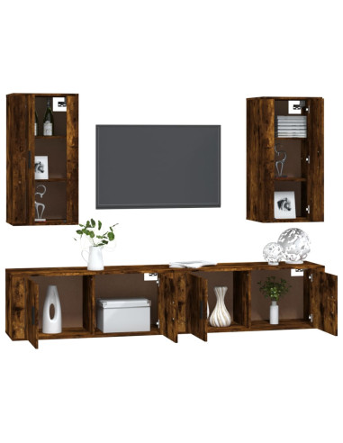 Set di Mobili Porta TV 4 pz Rovere Fumo in Legno Multistrato