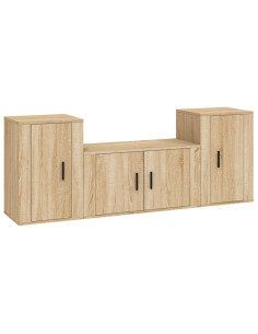 Set di Mobili Porta TV 3 pz Rovere Sonoma in Legno Multistrato