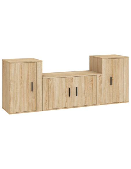 Set di Mobili Porta TV 3 pz Rovere Sonoma in Legno Multistrato
