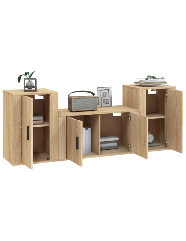 Set di Mobili Porta TV 3 pz Rovere Sonoma in Legno Multistrato