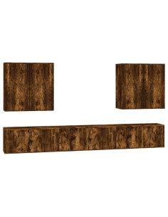 Set Mobili Porta TV 8 pz Rovere Fumo in Legno Multistrato