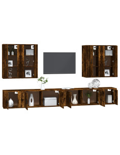 Set Mobili Porta TV 8 pz Rovere Fumo in Legno Multistrato 2