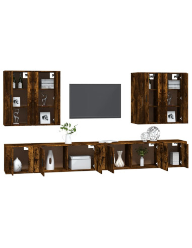 Set Mobili Porta TV 8 pz Rovere Fumo in Legno Multistrato