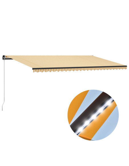 Tenda da Sole Retrattile Manuale e LED 600x300cm Gialla Bianca