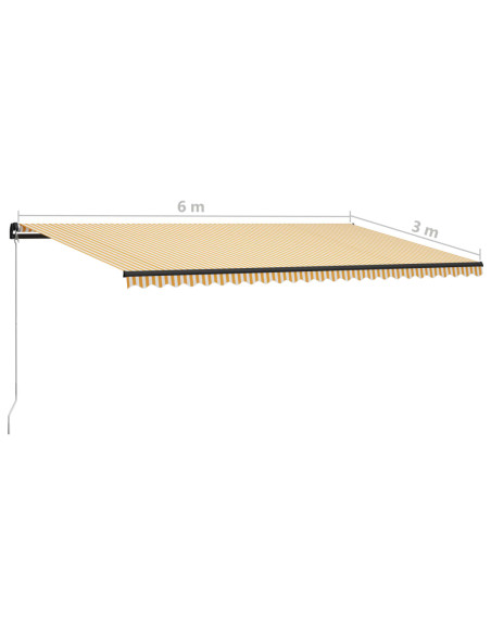 Tenda da Sole Retrattile Manuale e LED 600x300cm Gialla Bianca